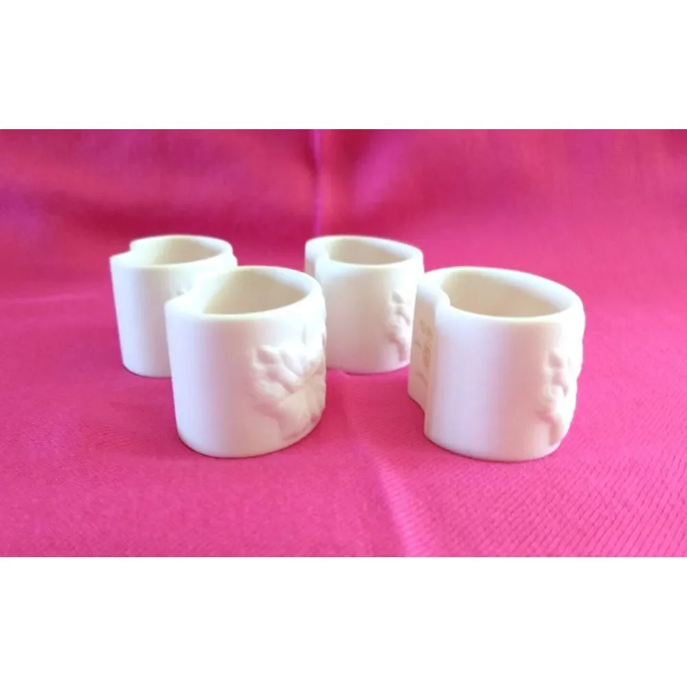Gorham Bone China Napkin‎ Rings Linen Flowers Lily Set of 4 Vintage Minimalist